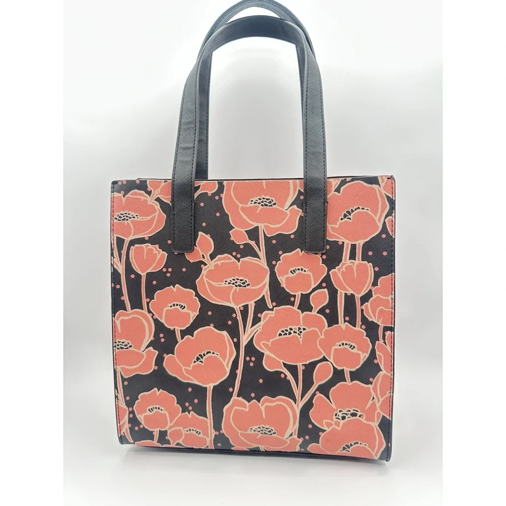Ted Baker Popscon Floral Small Icon Tote Bag Black Pink Poppy Print
